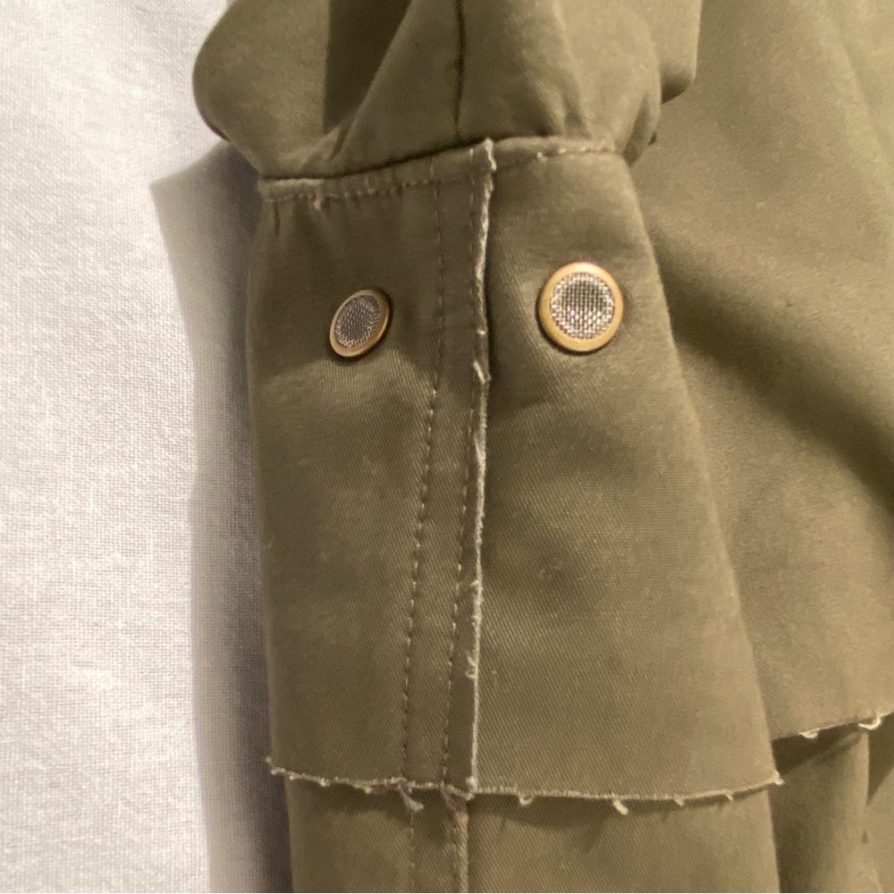 Zara Olive Green Hooded Jacket Denim Zip Utility Boxy Small - Picture 7 of 16
